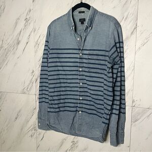 J Crew Blue Stripe Cotton Chambray Denim Slim Button Up Shirt Small S